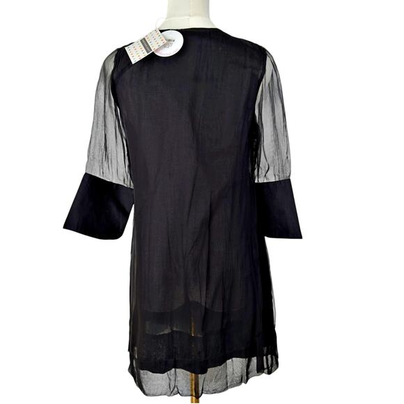 Gretchen Scott Dazzle Me Black Sheer Lined Tunic Blouse NWT Southern - Picture 2 of 7